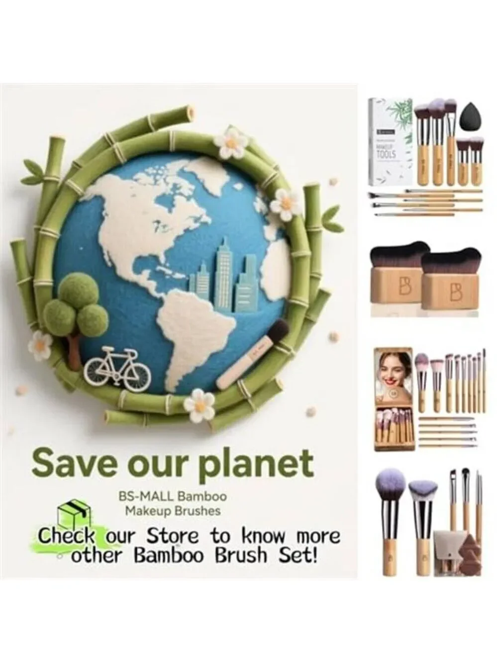 Small Makeup Brush Set 11Pcs Bamboo Synthetic Kabuki Brush Set